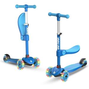 imageGotrax KS3 Kids Kick Scooter LED Lighted Wheels Adjustable Height Handlebars and Removable Seat LeantoSteer ampamp Widen AntiSlip Deck 3 Wheel Scooter for Kids Ages 28 and up to 100 LbsBlue with Seat