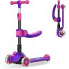 imageGotrax KS3 Pro Folding Kick Scooter for Kids One Key Removable Seat ampamp 3 Extra Wide PU LightUp Wheels and AntiSlip Deck Adjustable Height Handlebar and LeantoSteer Scooter for Children Aged 28Purple