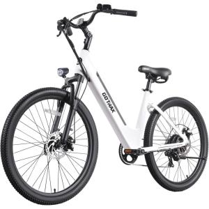 imageGotrax Dolphin 26quot Electric Bike Max Range 30MilesPedalassist1 ampamp 20Mph Power by Peak 500W 5 PedalAssist Levels ampamp Front Suspension 7SpeedampampBoost Mode City EBike for Adult StepThru Bicycle350w White