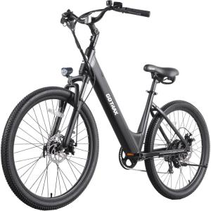 imageGotrax Dolphin 26quot Electric Bike Max Range 30MilesPedalassist1 ampamp 20Mph Power by Peak 500W 5 PedalAssist Levels ampamp Front Suspension 7SpeedampampBoost Mode City EBike for Adult StepThru Bicycle350w Black
