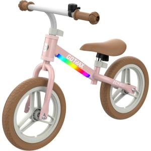 imageGotrax KS12 Balance Bike for 25 12quot Toddlers Push Bike with LED Light Adjustable Soft Seat ampamp Handlebar FlatFree Tires ampamp Easy Assembly Kids Bicycle Lightweight ampamp No Pedal Gift for Boys GirlsPink