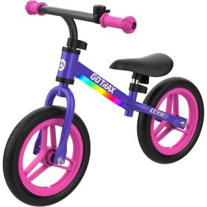 imageGotrax KS12 Balance Bike for 25 12quot Toddlers Push Bike with LED Light Adjustable Soft Seat ampamp Handlebar FlatFree Tires ampamp Easy Assembly Kids Bicycle Lightweight ampamp No Pedal Gift for Boys GirlsPurple