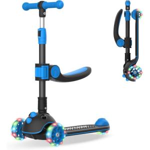 imageGotrax KS3 Pro Folding Kick Scooter for Kids One Key Removable Seat ampamp 3 Extra Wide PU LightUp Wheels and AntiSlip Deck Adjustable Height Handlebar and LeantoSteer Scooter for Children Aged 28Blue