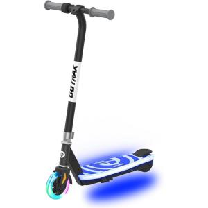 imageGotrax Scout Pro Electric Scooter for Kids Max 3 Mile Range 6 Mph Speed by 80W Motor and Thumb Throttle 5quot Solid Wheels with Flash Wheel ampamp Deck Lights Max 110 Lbs Load for Boy ampamp Girl Ages 47Black