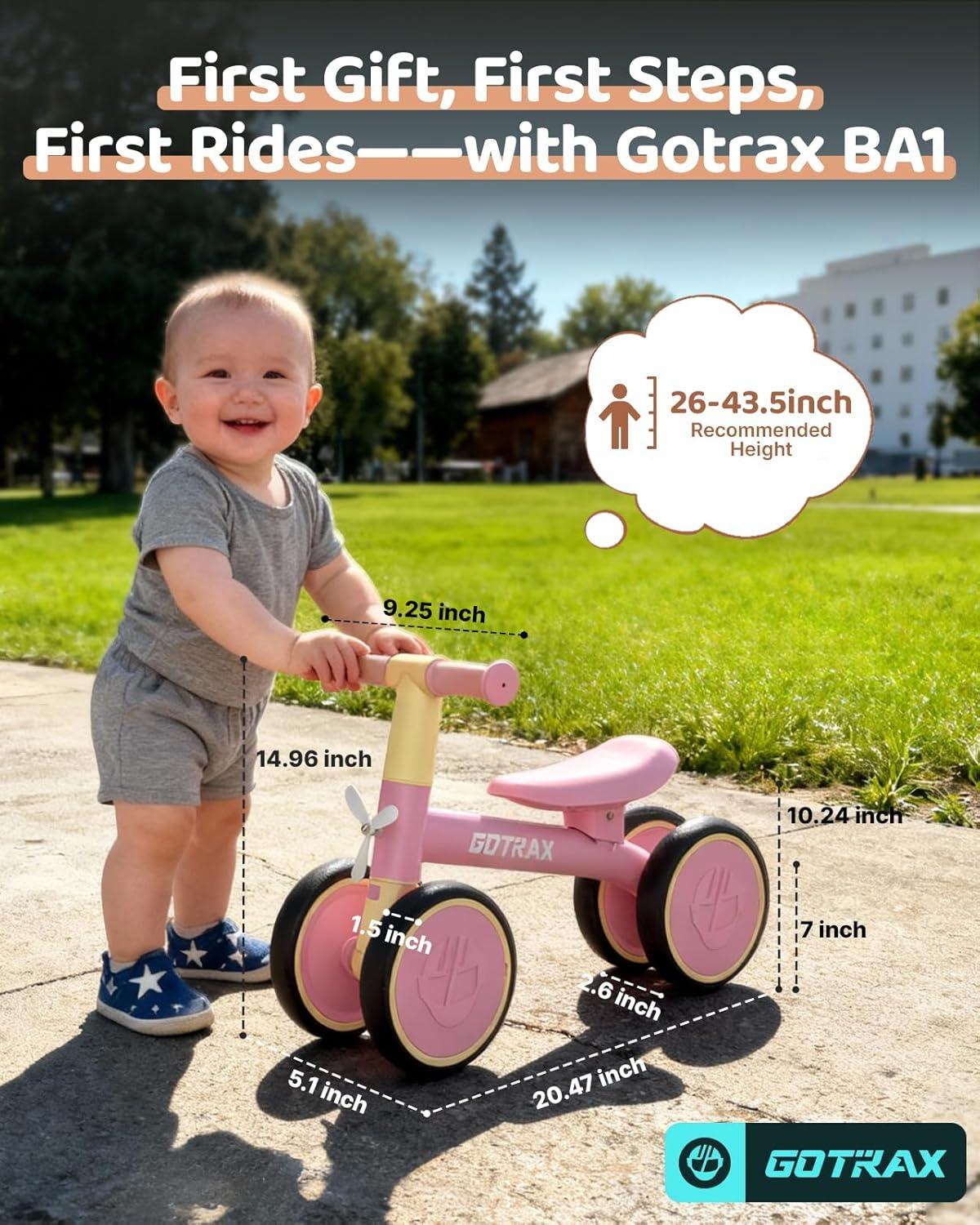 imageGotrax Baby Balance Bike 12 Years 7quot FrontampampRear Silent Wheels Sturdy Steel Frame 66 lbs Load Quick 2Min Assembly CPC Certified Comfortable Soft Seat Toddler Birthday Gift for BoysampampGirls BlackPink