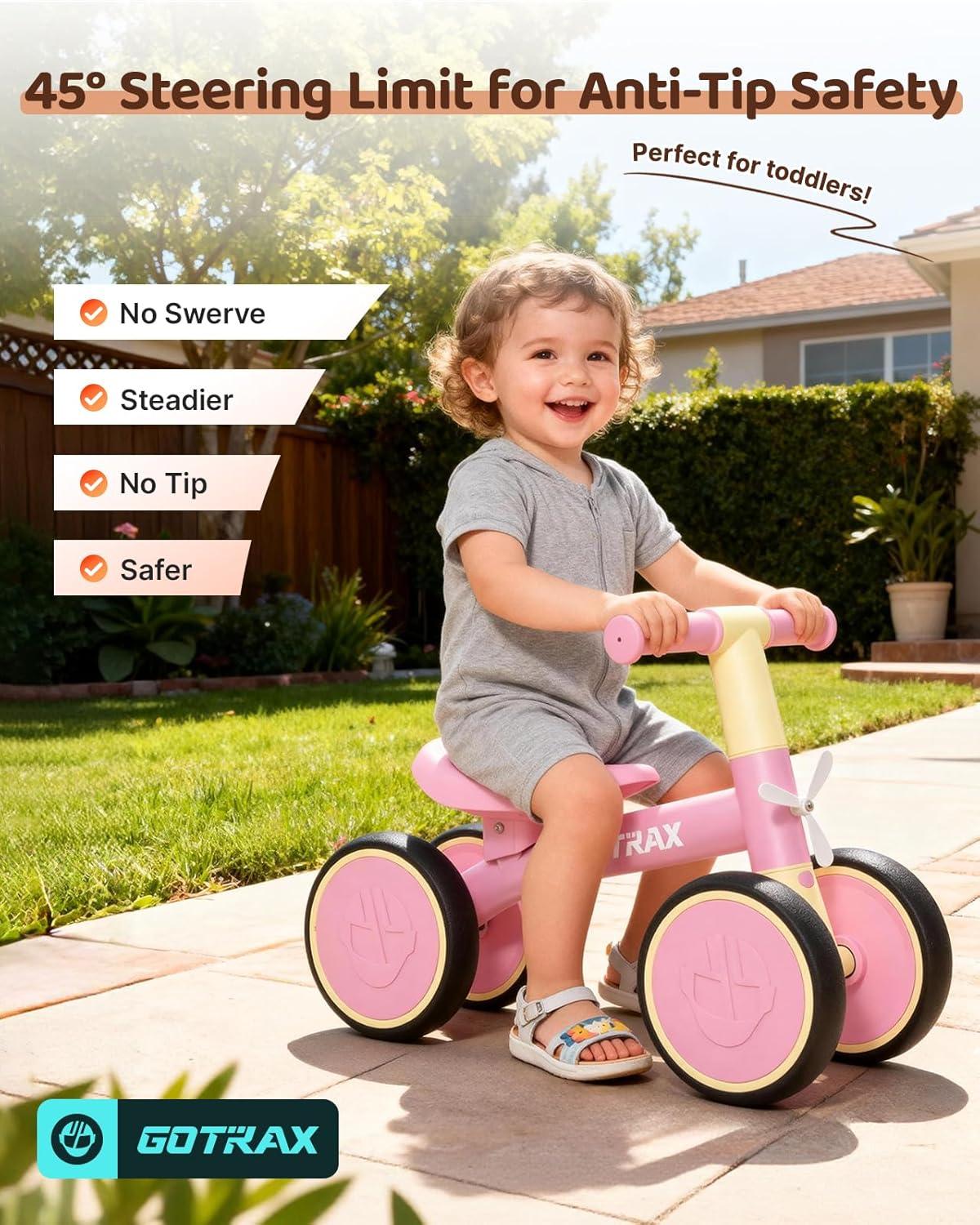 imageGotrax Baby Balance Bike 12 Years 7quot FrontampampRear Silent Wheels Sturdy Steel Frame 66 lbs Load Quick 2Min Assembly CPC Certified Comfortable Soft Seat Toddler Birthday Gift for BoysampampGirls BlackPink