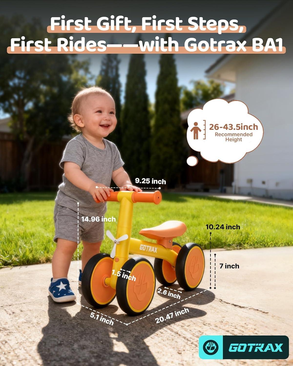 imageGotrax Baby Balance Bike 12 Years 7quot FrontampampRear Silent Wheels Sturdy Steel Frame 66 lbs Load Quick 2Min Assembly CPC Certified Comfortable Soft Seat Toddler Birthday Gift for BoysampampGirls BlackYellow