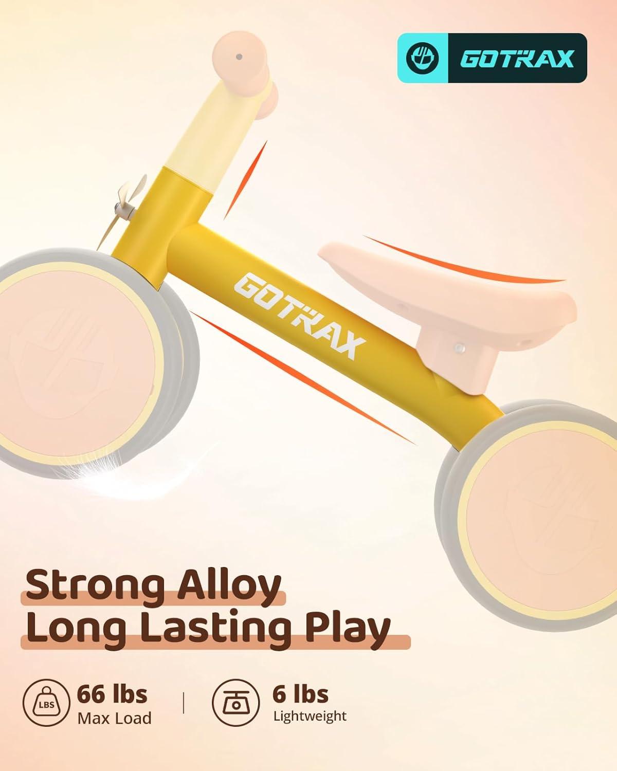 imageGotrax Baby Balance Bike 12 Years 7quot FrontampampRear Silent Wheels Sturdy Steel Frame 66 lbs Load Quick 2Min Assembly CPC Certified Comfortable Soft Seat Toddler Birthday Gift for BoysampampGirls BlackYellow