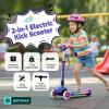 image:imageGotrax SK1 Foldable Electric Scooter for Kids 4 Full Body LED Light 90min Riding amp 5Mph Speed PushButton ThrottleampBattery Indicator 6 Wheelamp3 Adjustable Height 3 Wheel Escooter Gift PurplePuple