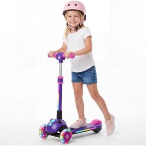 image:imageGotrax SK1 Foldable Electric Scooter for Kids 4 Full Body LED Light 90min Riding amp 5Mph Speed PushButton ThrottleampBattery Indicator 6 Wheelamp3 Adjustable Height 3 Wheel Escooter Gift PurplePuple