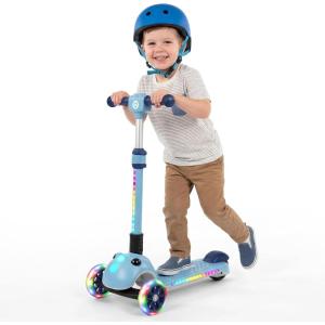 image:imageGotrax SK1 Foldable Electric Scooter for Kids 4 Full Body LED Light 90min Riding amp 5Mph Speed PushButton ThrottleampBattery Indicator 6 Wheelamp3 Adjustable Height 3 Wheel Escooter Gift PurpleBlue