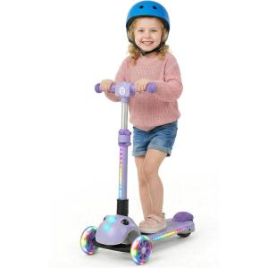 image:imageGotrax SK1 Foldable Electric Scooter for Kids 4 Full Body LED Light 90min Riding amp 5Mph Speed PushButton ThrottleampBattery Indicator 6 Wheelamp3 Adjustable Height 3 Wheel Escooter Gift PurpleViolet